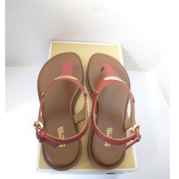 New! MICHAEL KORS Women's MK Plate Thong Leather Sandals Shoes Terracotta Size 7 - Picture 8 of 9